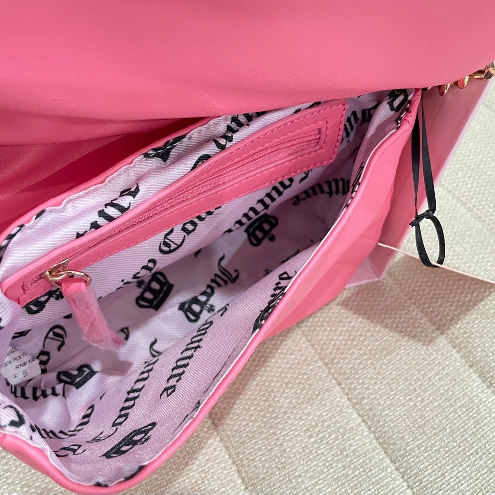 NEW Juicy Couture Pink Quilted Crossbody Bag Rhinestone Logo Mirror Keychain Set - Picture 7 of 12